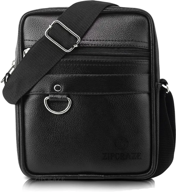 Black_Pu_Synthetic_Leather_Solid_Zipper_Sling_Bag_For_Men