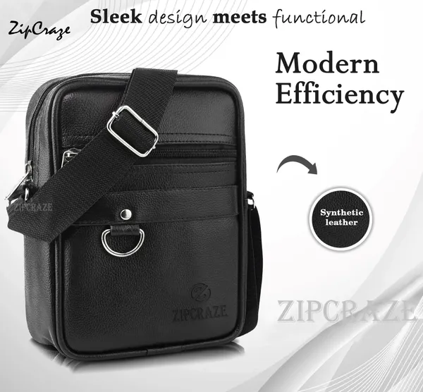 Black_Pu_Synthetic_Leather_Solid_Zipper_Sling_Bag_For_Men