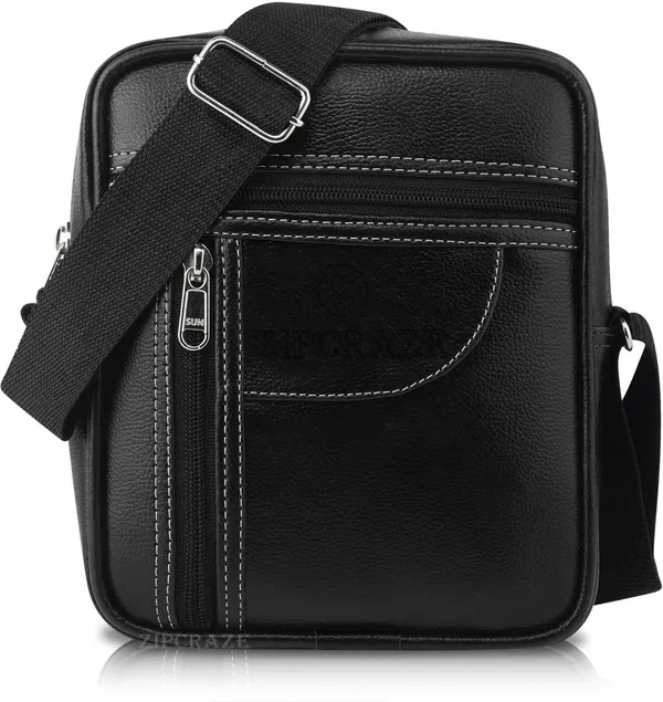 Black_Synthetic_Leather_Solid_Zipper_Sling_Bag_For_Men_And_Women