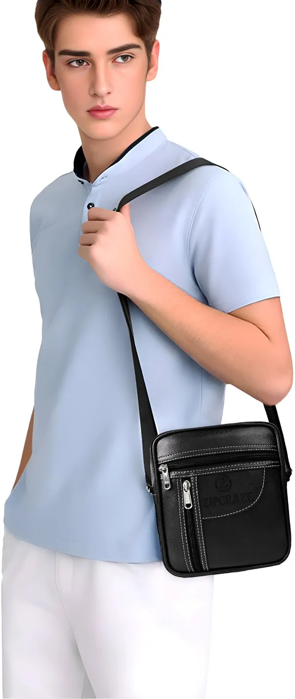 Black_Synthetic_Leather_Solid_Zipper_Sling_Bag_For_Men_And_Women