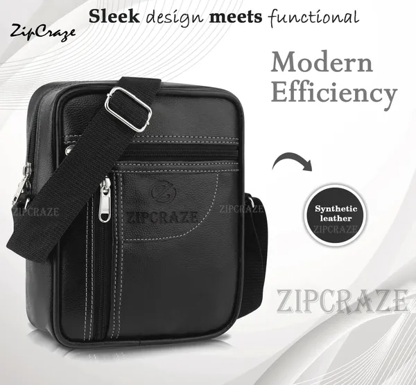 Black_Synthetic_Leather_Solid_Zipper_Sling_Bag_For_Men_And_Women