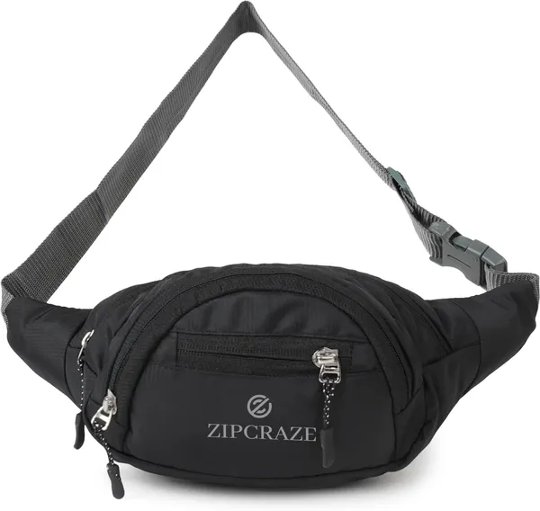 Black_Polyester_Solid_Zip_Waist_Bag_For_Men_And_Women