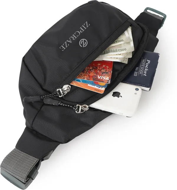 Black_Polyester_Solid_Zip_Waist_Bag_For_Men_And_Women