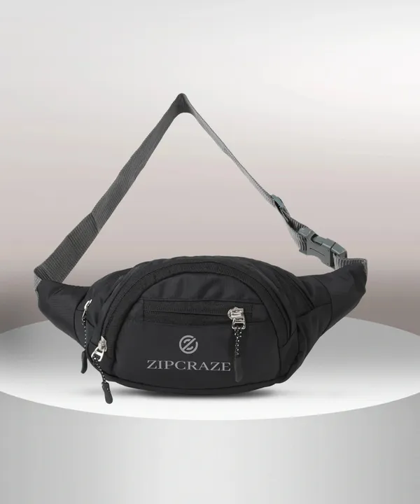 Black_Polyester_Solid_Zip_Waist_Bag_For_Men_And_Women