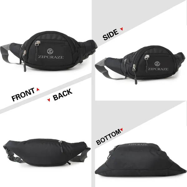 Black_Polyester_Solid_Zip_Waist_Bag_For_Men_And_Women