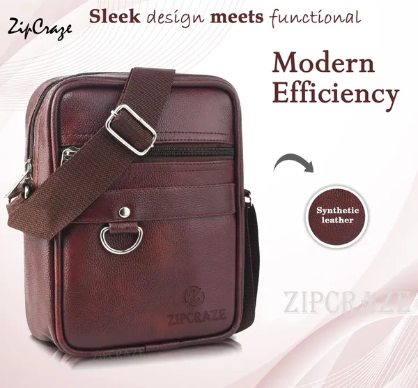 Brown_Pu_Synthetic_Leather_Solid_Zipper_Sling_Bag_For_Men