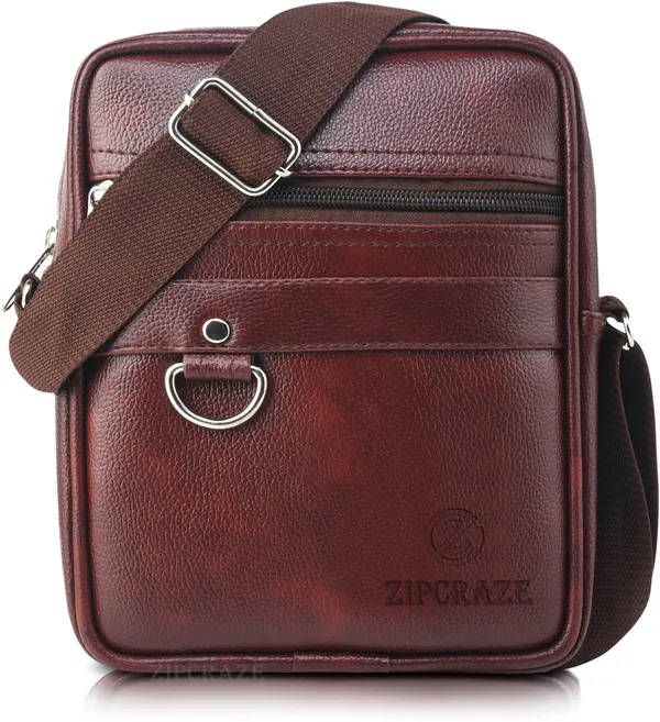 Brown_Pu_Synthetic_Leather_Solid_Zipper_Sling_Bag_For_Men