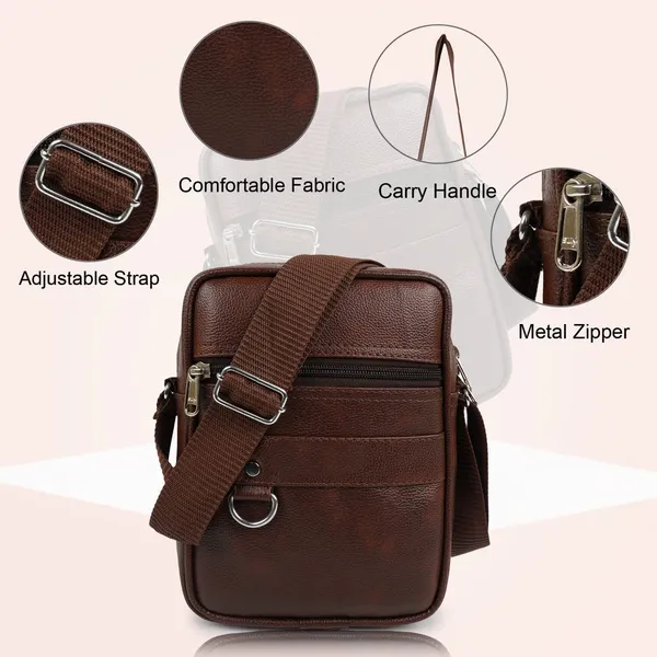 Brown_Synthetic_Leather_Solid_Zipper_Sling_Bag_For_Men_And_Women