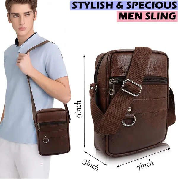 Brown_Synthetic_Leather_Solid_Zipper_Sling_Bag_For_Men_And_Women