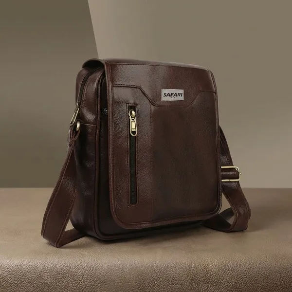 Brown_Synthetic_Leather_Solid_Zipper_Sling_Bag_For_Men