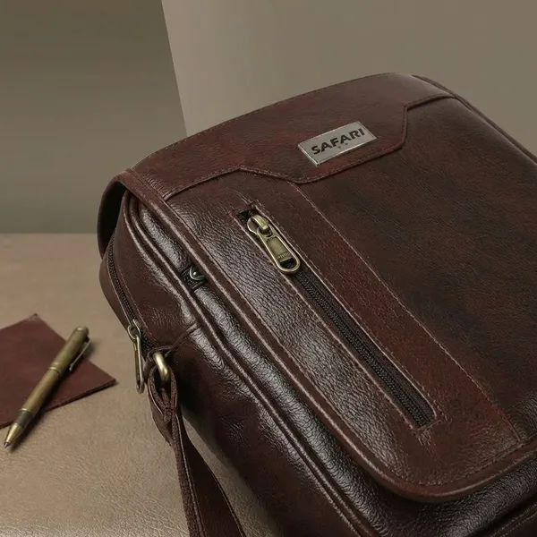 Brown_Synthetic_Leather_Solid_Zipper_Sling_Bag_For_Men