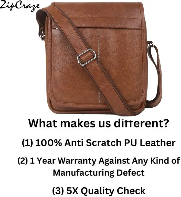 Tan_Pu_Synthetic_Leather_Solid_Zipper_Sling_Bag_For_Men