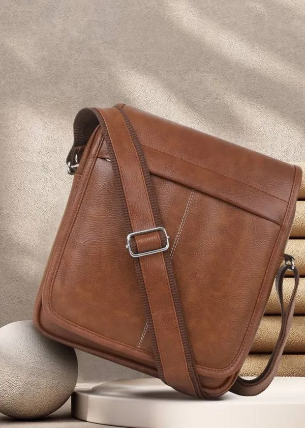 Tan_Pu_Synthetic_Leather_Solid_Zipper_Sling_Bag_For_Men