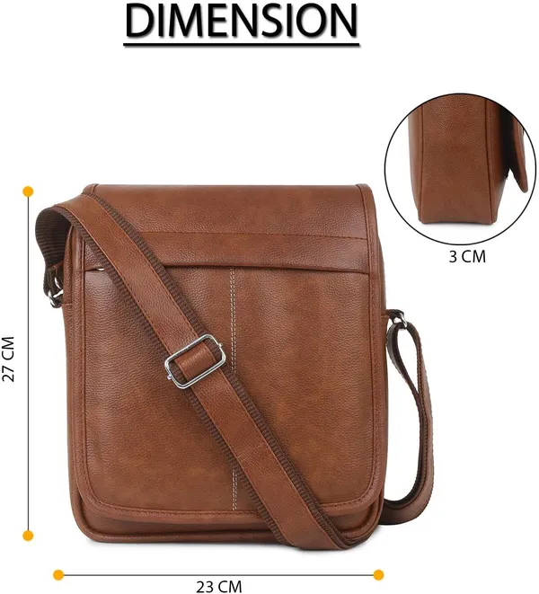 Tan_Pu_Synthetic_Leather_Solid_Zipper_Sling_Bag_For_Men