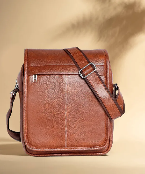 Tan_Synthetic_Leather_Solid_Zipper_Sling_Bag_For_Men