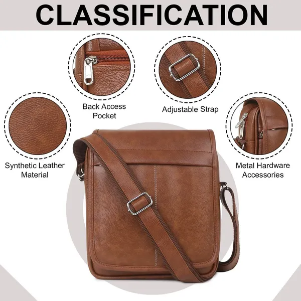 Tan_Synthetic_Leather_Solid_Zipper_Sling_Bag_For_Men