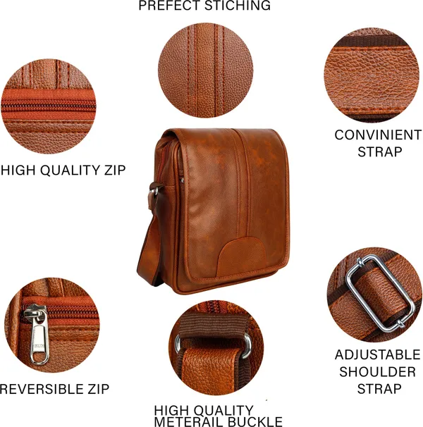 Tan_Synthetic_Leather_Solid_Sling_Bag_For_Men_And_Women