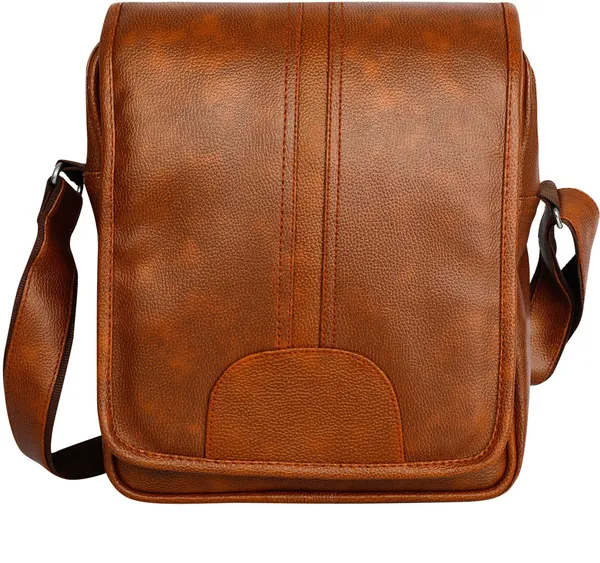 Tan_Synthetic_Leather_Solid_Sling_Bag_For_Men_And_Women