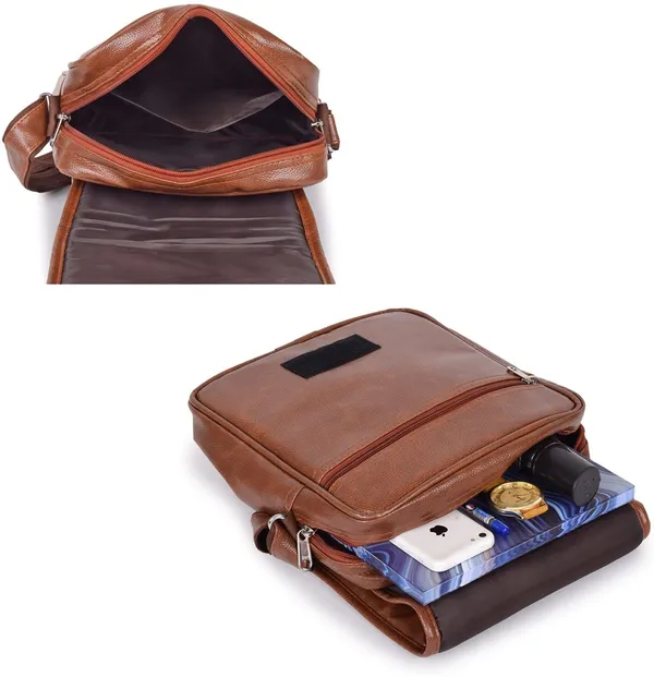 Tan_Pu_Synthetic_Leather_Solid_Zipper_Sling_Bag_For_Men