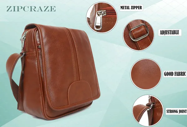 Tan_Pu_Synthetic_Leather_Solid_Zipper_Sling_Bag_For_Men