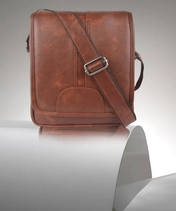 Tan_Pu_Synthetic_Leather_Solid_Zipper_Sling_Bag_For_Men