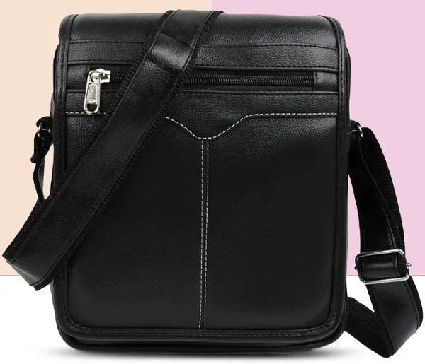 Black_Synthetic_Leather_Solid_Zipper_Sling_Bag_For_Men