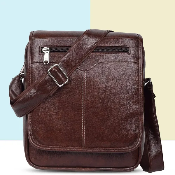 Brown_Synthetic_Leather_Solid_Zipper_Sling_Bag_For_Men