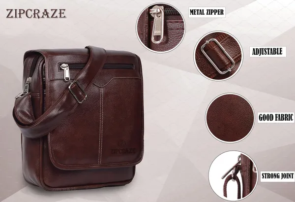 Brown_Synthetic_Leather_Zipper_Sling_Bag_For_Men