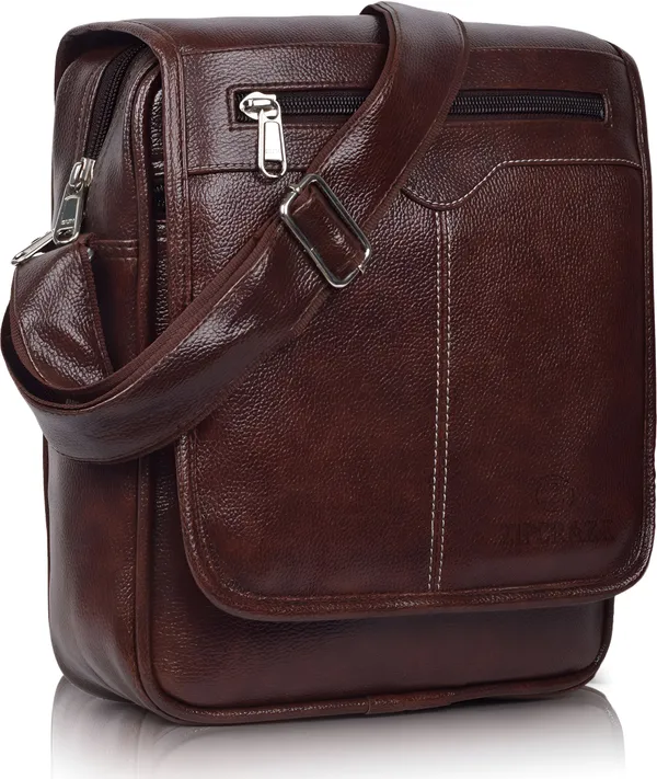 Brown_Synthetic_Leather_Zipper_Sling_Bag_For_Men