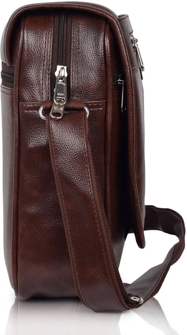 Brown_Synthetic_Leather_Zipper_Sling_Bag_For_Men