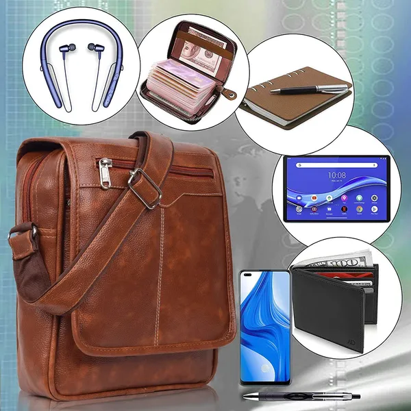 Tan_Synthetic_Leather_Solid_Zipper_Sling_Bag_For_Men