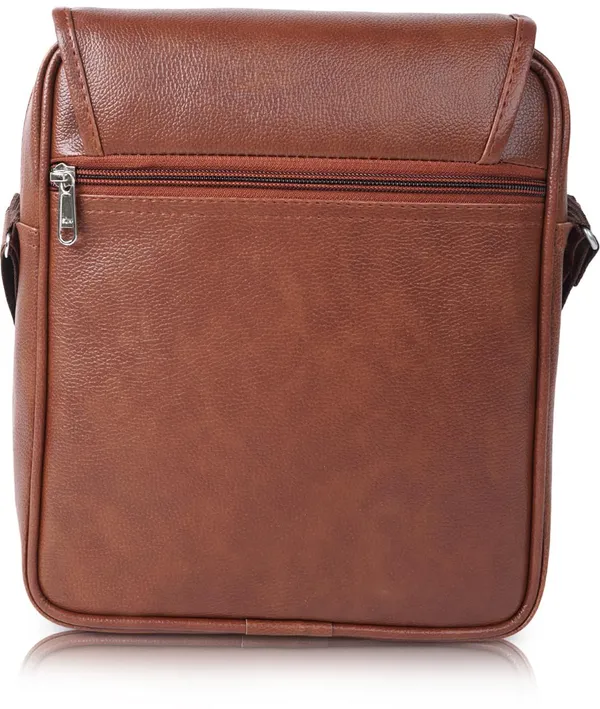 Tan_Synthetic_Leather_Solid_Zipper_Sling_Bag_For_Men