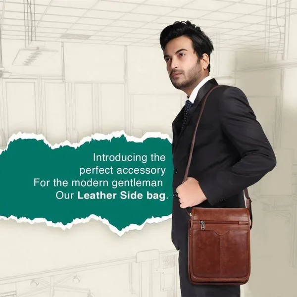 Tan_Synthetic_Leather_Solid_Zipper_Sling_Bag_For_Men