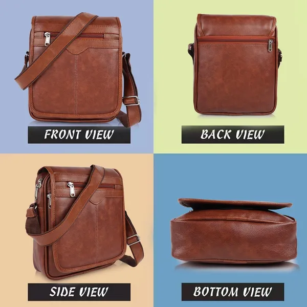 Tan_Synthetic_Leather_Solid_Zipper_Sling_Bag_For_Men