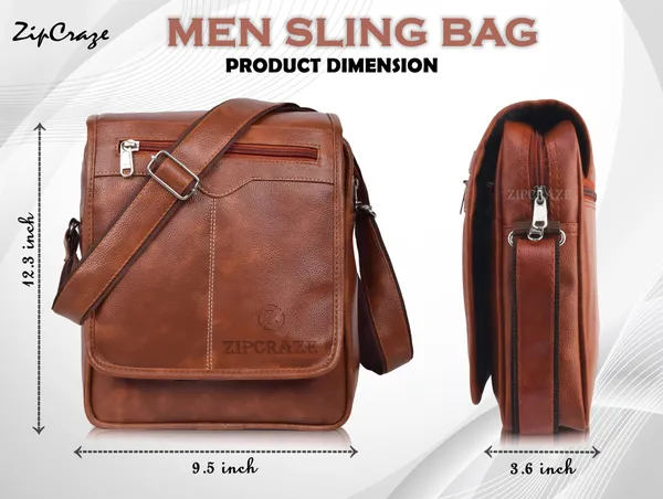 Tan_Synthetic_Leather_Zipper_Sling_Bag_For_Men