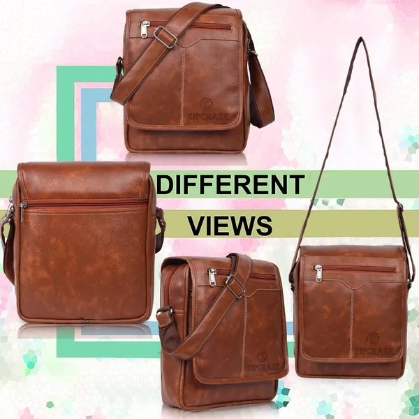 Tan_Synthetic_Leather_Zipper_Sling_Bag_For_Men