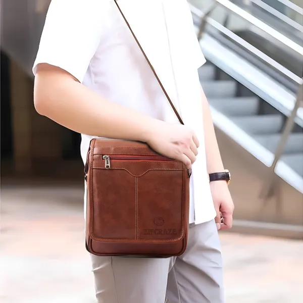 Tan_Synthetic_Leather_Zipper_Sling_Bag_For_Men
