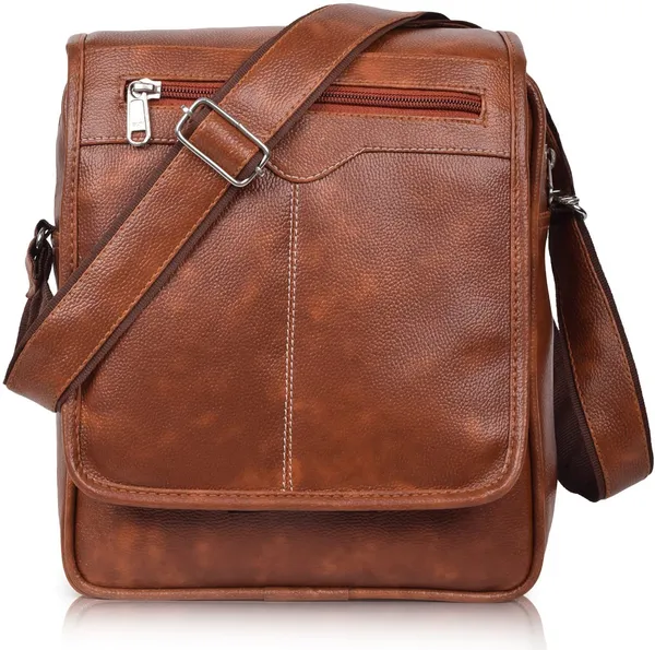 Tan_Leatherette_Solid_Zipper_Flap_Sling_Bag_For_Men