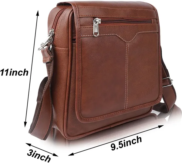 Tan_Leatherette_Solid_Zipper_Flap_Sling_Bag_For_Men
