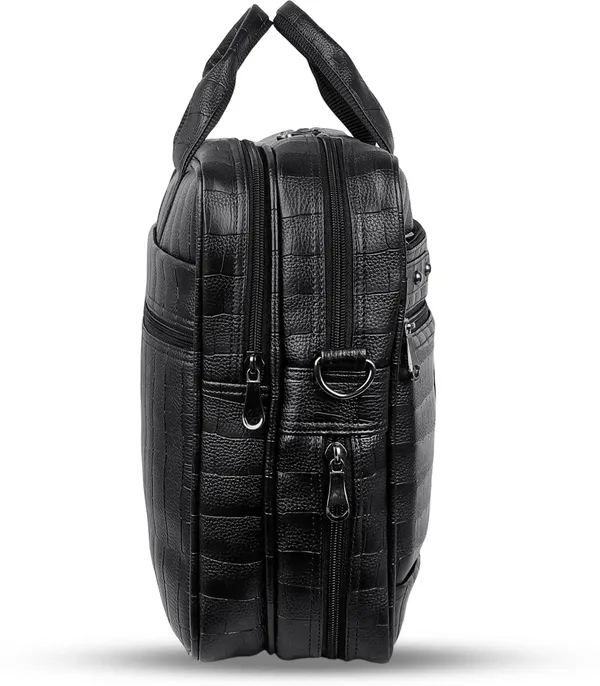 Black_Synthetic_Leather_Croco_Texture_Messenger_Bag_For_Unisex