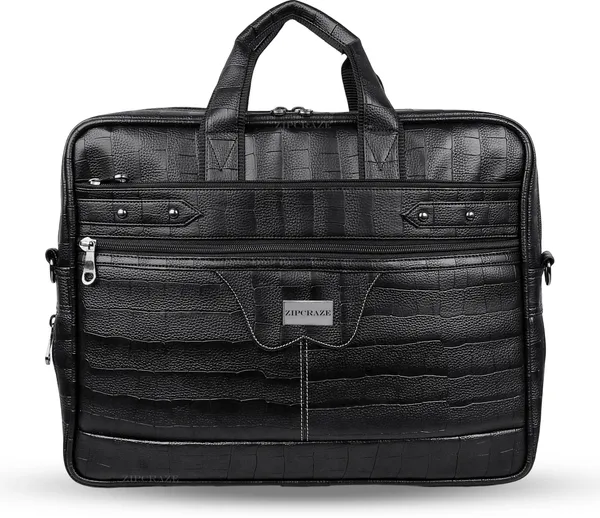 Black_Synthetic_Leather_Croco_Texture_Messenger_Bag_For_Unisex