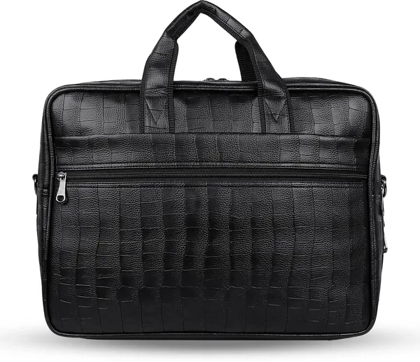 Black_Synthetic_Leather_Croco_Texture_Messenger_Bag_For_Unisex