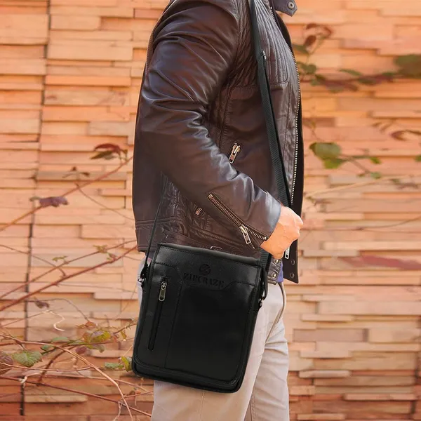 ZipCraze_Black_Sling_Bag_Vegan_Leather_crossbody/Shoulder/Unsex_Sling_Bag_with_Padded_Tab_Compartment