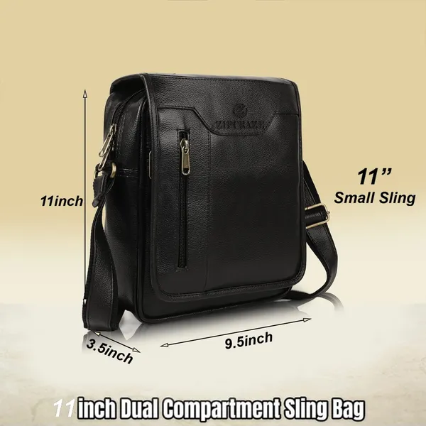 ZipCraze_Black_Sling_Bag_Vegan_Leather_crossbody/Shoulder/Unsex_Sling_Bag_with_Padded_Tab_Compartment