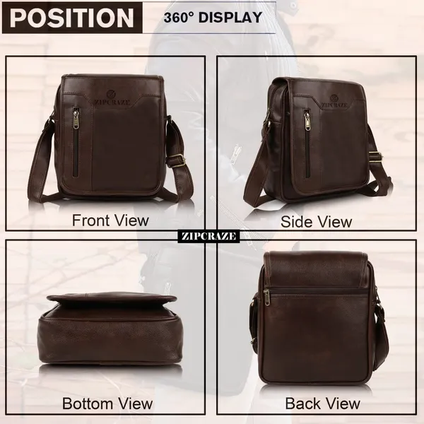 ZipCraze_Brown_Sling_Bag_Vegan_Leather_crossbody/Shoulder/Unsex_Sling_Bag_with_Padded_Tab_Compartment