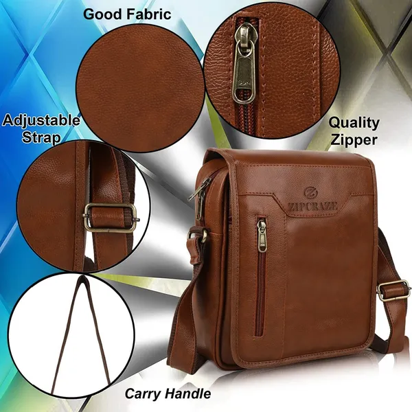 ZipCraze_Tan_Sling_Bag_Vegan_Leather_crossbody/Shoulder/Unsex_Sling_Bag_with_Padded_Tab_Compartment