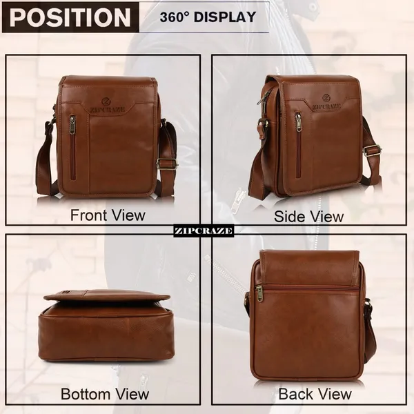 ZipCraze_Tan_Sling_Bag_Vegan_Leather_crossbody/Shoulder/Unsex_Sling_Bag_with_Padded_Tab_Compartment