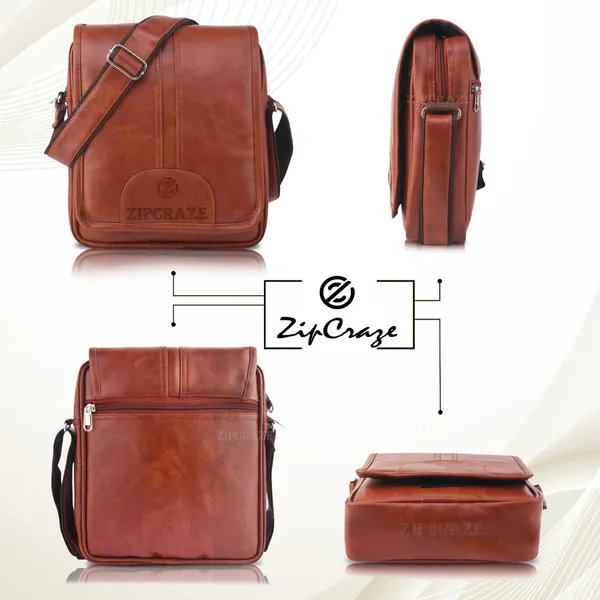 Tan_Synthetic_Leather_Solid_Sling_Bag_For_Men_&_Women