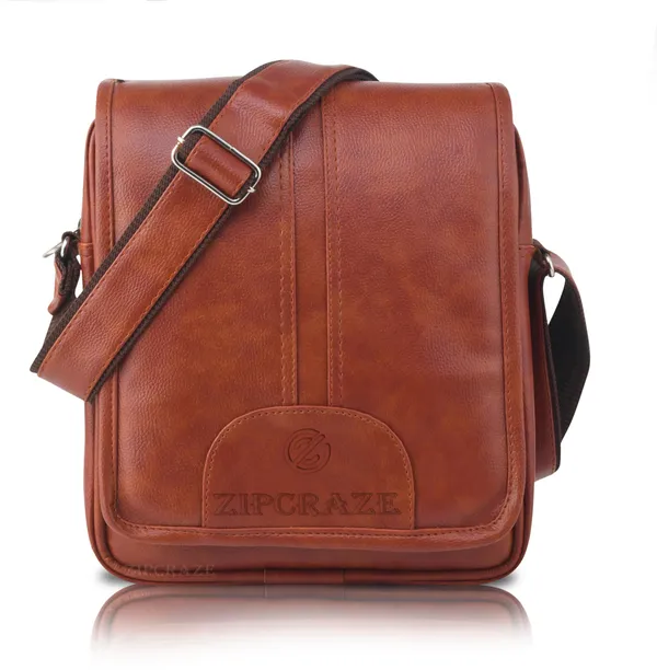 Tan_Synthetic_Leather_Solid_Sling_Bag_For_Men_&_Women