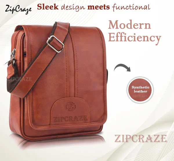 Tan_Synthetic_Leather_Solid_Sling_Bag_For_Men_&_Women